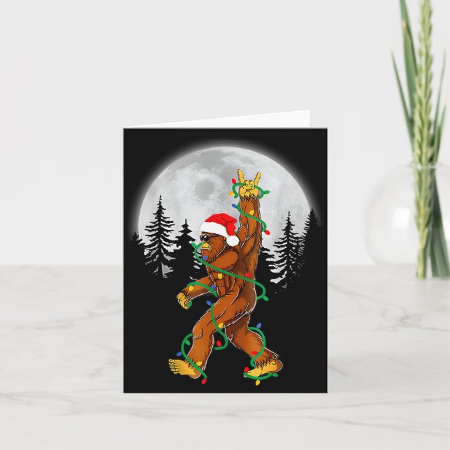 Bigfoot Santa Christmas Tree Lights Funny Xmas Sas Card (Front)