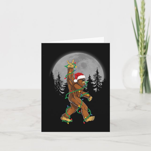 Bigfoot Santa Christmas Tree Lights Funny Xmas Sas Card (Front)