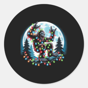 Bigfoot Santa Christmas Tree Lights Funny Xmas Sas Classic Round Sticker