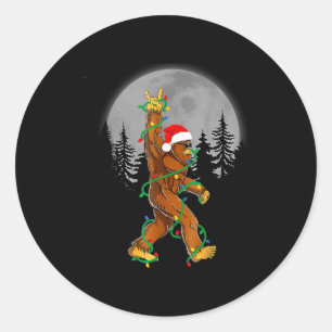 Bigfoot Santa Christmas Tree Lights Funny Xmas Sas Classic Round Sticker