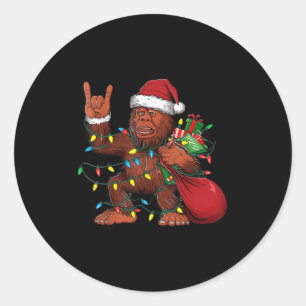Bigfoot Santa Christmas Tree Lights Funny Xmas Sas Classic Round Sticker