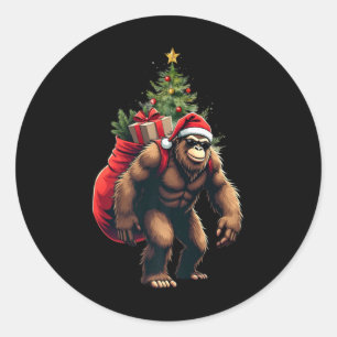 Bigfoot Santa Christmas Tree Lights Funny Xmas Sas Classic Round Sticker