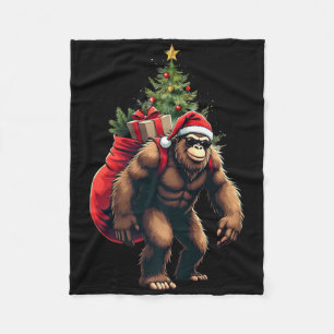 Bigfoot Santa Christmas Tree Lights Funny Xmas Sas Fleece Blanket