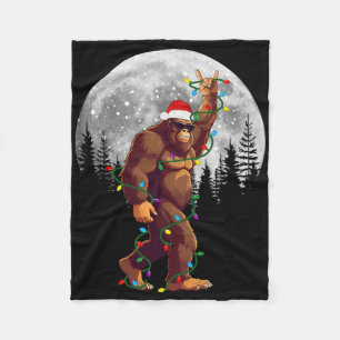 Bigfoot Santa Christmas Tree Lights Funny Xmas Sas Fleece Blanket