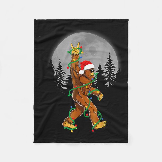 Bigfoot Santa Christmas Tree Lights Funny Xmas Sas Fleece Blanket (Front)