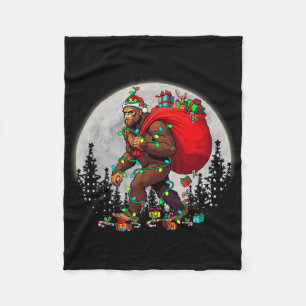 Bigfoot Santa Christmas Tree Lights Funny Xmas Sas Fleece Blanket