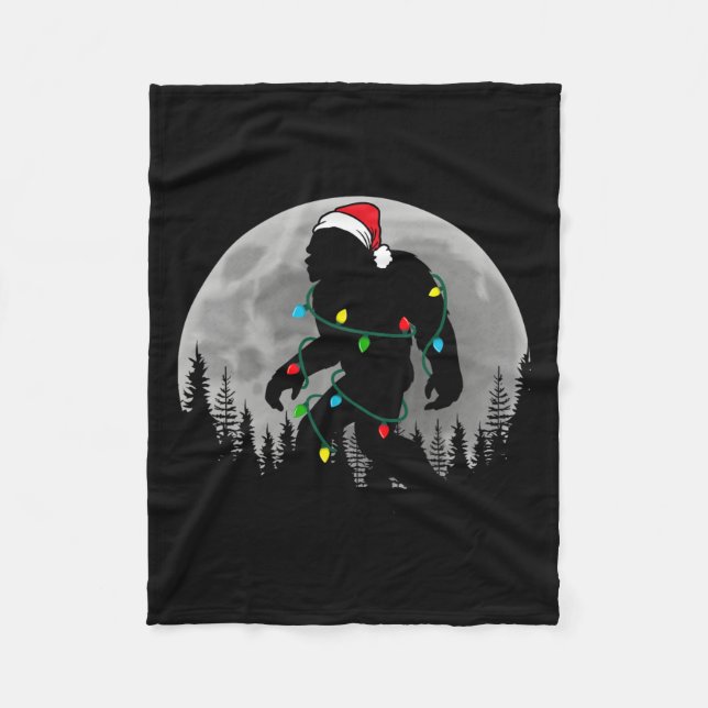 Bigfoot Santa Christmas Tree Lights Funny Xmas Sas Fleece Blanket (Front)