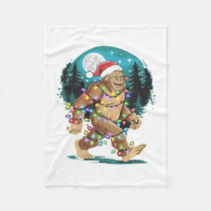 Bigfoot Santa Christmas Tree Lights Funny Xmas Sas Fleece Blanket