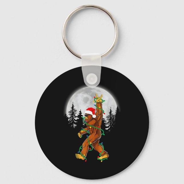 Bigfoot Santa Christmas Tree Lights Funny Xmas Sas Key Ring (Front)