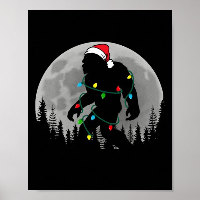 Bigfoot Santa Christmas Tree Lights Funny Xmas Sas Poster (Front)