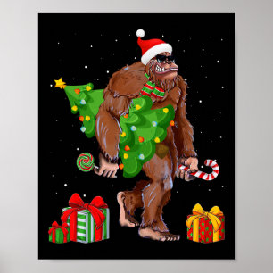 Bigfoot Santa Christmas Tree Lights Funny Xmas Sas Poster