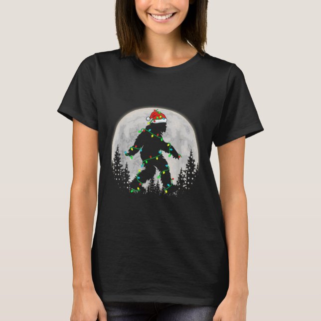 Bigfoot Santa Christmas Tree Lights Funny Xmas Sas T-Shirt (Front)