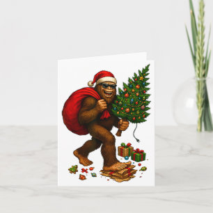 Bigfoot Santa Christmas Tree Lights Xmas Boys Men  Card