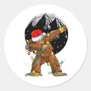 Bigfoot Santa Christmas Tree Lights Xmas Boys Men  Classic Round Sticker