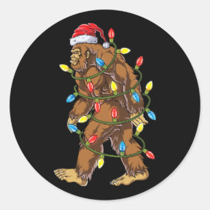 bigfoot santa christmas tree lights xmas boys men classic round sticker