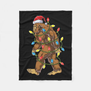 Bigfoot Santa Christmas Tree Lights Xmas Boys Men  Fleece Blanket