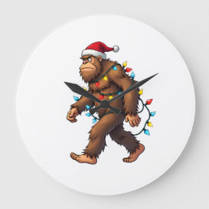 Bigfoot Santa Christmas Tree Lights Xmas Boys Men Large Clock