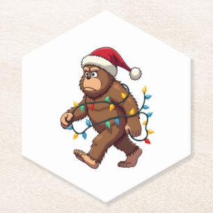 Bigfoot Santa Christmas Tree Lights Xmas Boys Men Paper Coaster
