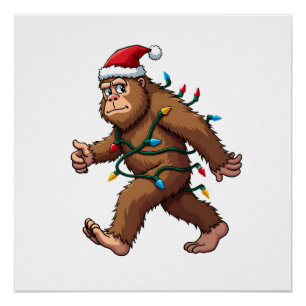 Bigfoot Santa Christmas Tree Lights Xmas Boys Men Poster