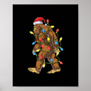 bigfoot santa christmas tree lights xmas boys men poster
