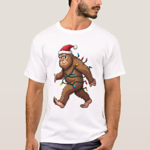 Bigfoot Santa Christmas Tree Lights Xmas Boys Men T-Shirt