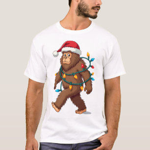 Bigfoot Santa Christmas Tree Lights Xmas Boys Men  T-Shirt