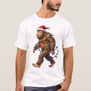 Bigfoot Santa Christmas Tree Lights Xmas Boys Men T-Shirt