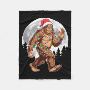 Bigfoot Santa Christmas Tree Lights Xmas Sasquatch Fleece Blanket