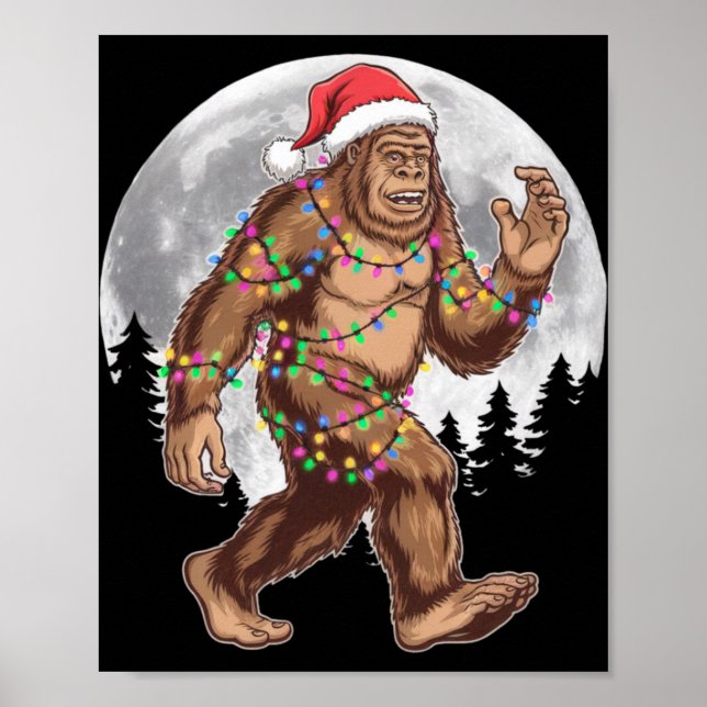 Bigfoot Santa Christmas Tree Lights Xmas Sasquatch Poster (Front)