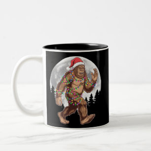 Bigfoot Santa Christmas Tree Lights Xmas Sasquatch Two-Tone Coffee Mug