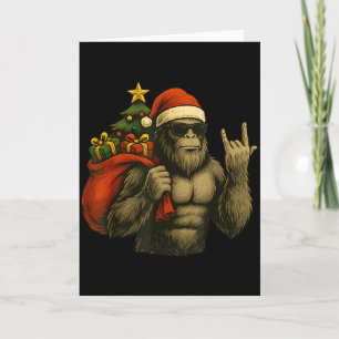 Bigfoot Santa Christmas Tree Rock On Funny Xmas Sa Card