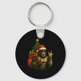 Bigfoot Santa Christmas Tree Rock On Funny Xmas Sa Key Ring