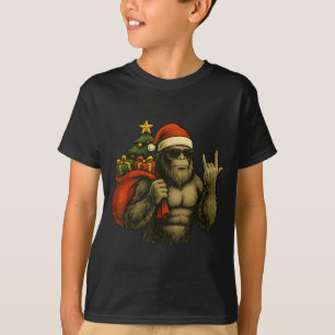 Bigfoot Santa Christmas Tree Rock On Funny Xmas Sa T-Shirt