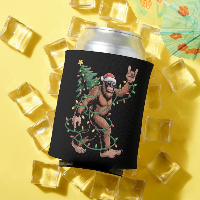 Bigfoot Santa Christmas Tree Sasquatch Santa  Can Cooler (In Situ Summer)