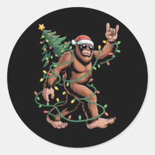 Bigfoot Santa Christmas Tree Sasquatch Santa Classic Round Sticker