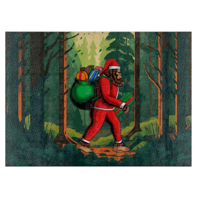 Bigfoot Santa Claus Sack of Gifts Rectangular Cutting Board (Front)