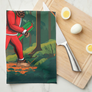 Bigfoot Santa Claus Sack of Gifts Tea Towel