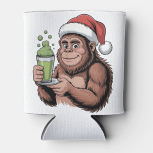 Bigfoot Santa Funny Sasquatch Holding Matcha Xmas Can Cooler
