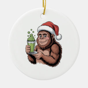 Bigfoot Santa Funny Sasquatch Holding Matcha Xmas Ceramic Tree Decoration