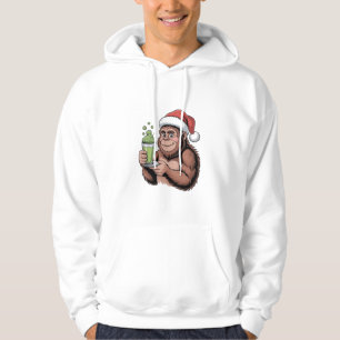 Bigfoot Santa Funny Sasquatch Holding Matcha Xmas Hoodie