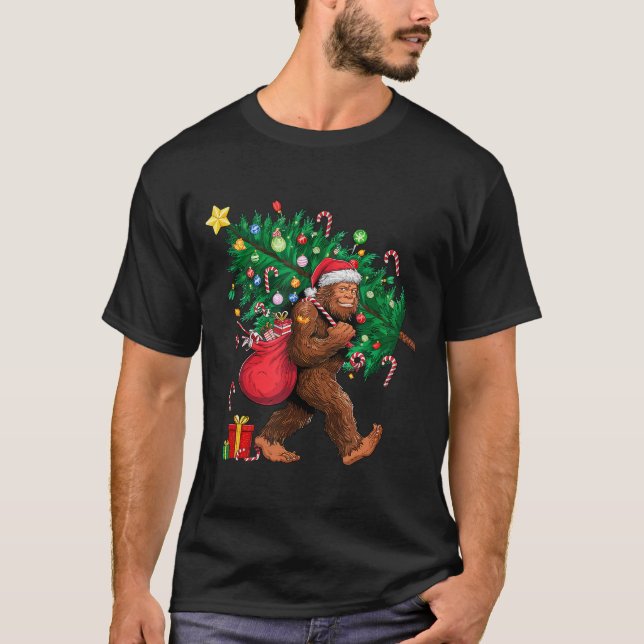 Bigfoot Santa Most Wonderful Christmas Tree Lights T-Shirt (Front)