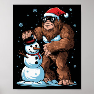 Bigfoot Santa Snowman Kids Boys Men Xmas Christmas Poster