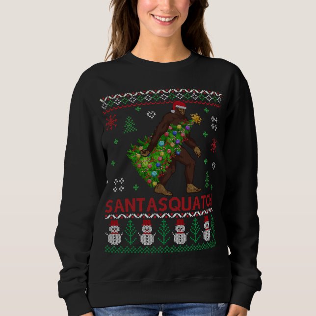 Bigfoot - Santa Squatch Carrying Christmas Tree Li Sweatshirt (Front)