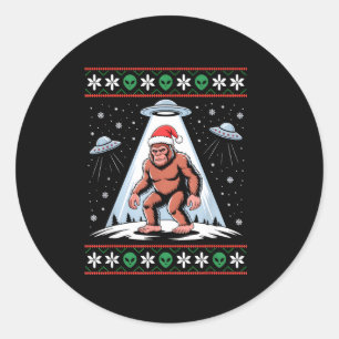 Bigfoot Santa Ufo Alien Funny Ugly Christmas Sweat Classic Round Sticker