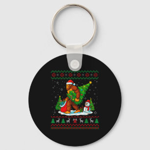 Bigfoot Santa Ugly Christmas Tree Funny Xmas Light Key Ring