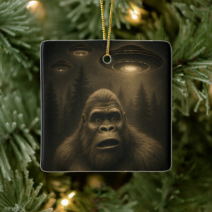 Bigfoot Sasquatch Alien UFO Funny Ceramic Ornament