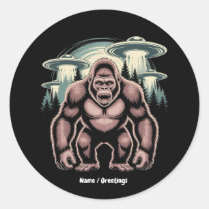 Bigfoot Sasquatch Alien UFO Funny Graphic Design Classic Round Sticker
