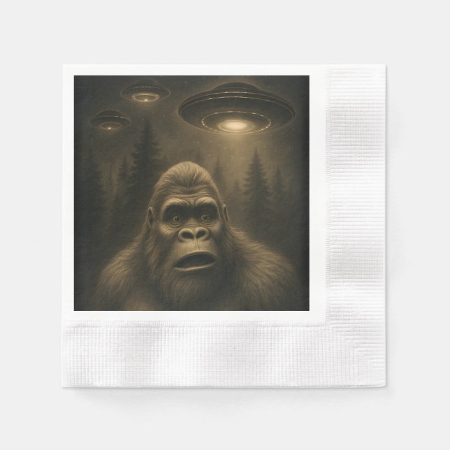 Bigfoot Sasquatch Alien UFO Funny Napkin (Front)