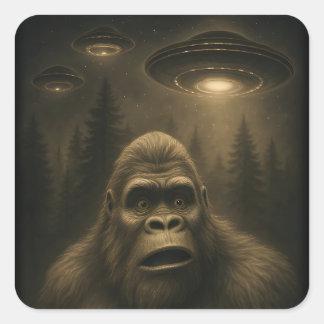 Bigfoot Sasquatch Alien UFO Funny Square Sticker