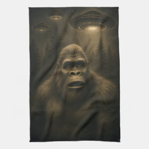 Bigfoot Sasquatch Alien UFO Funny Tea Towel